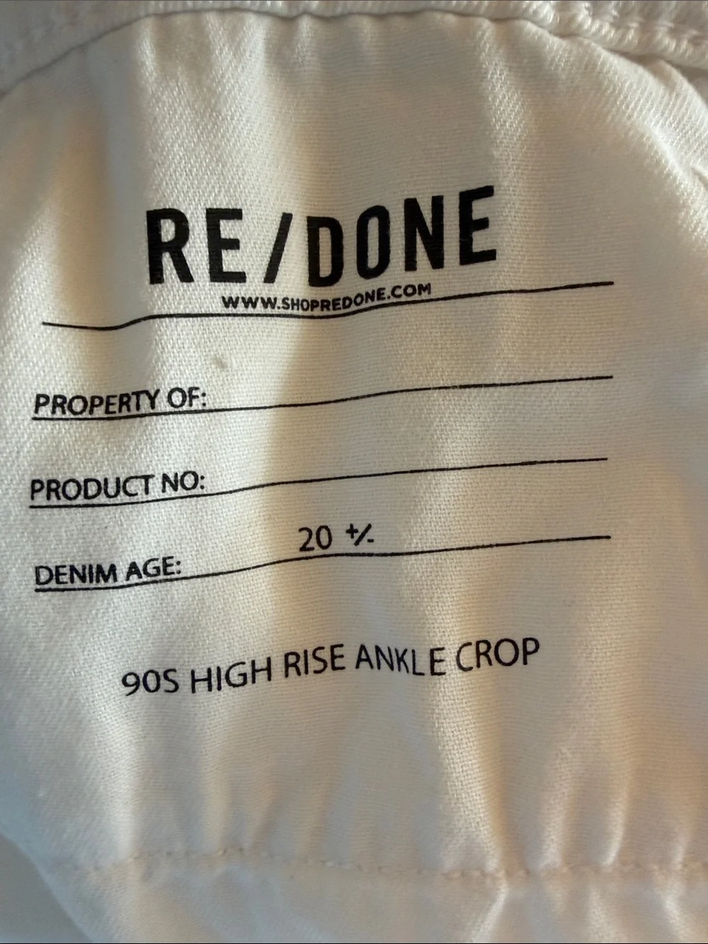 RE/done white denim jeans 90s high rise ankle crop button fly jeans - size 28
